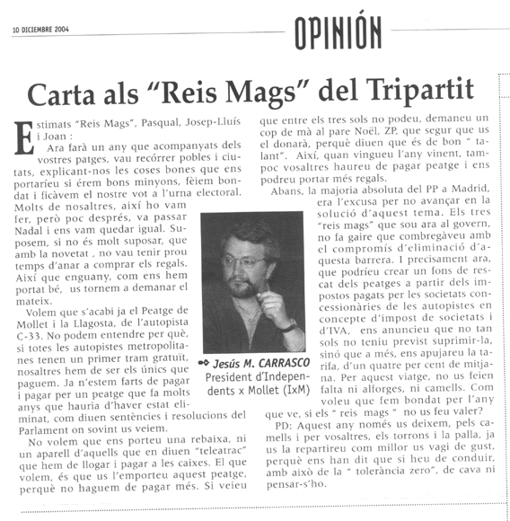 Article Carta als Reis Mags del Tripartit
