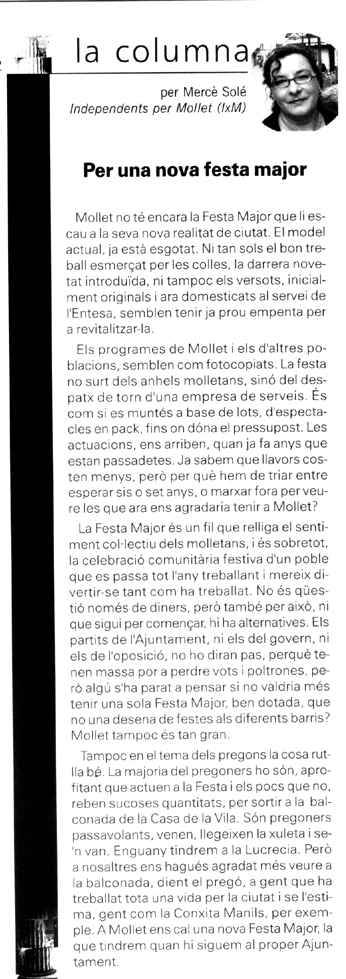 Article Per una nova Festa Major
